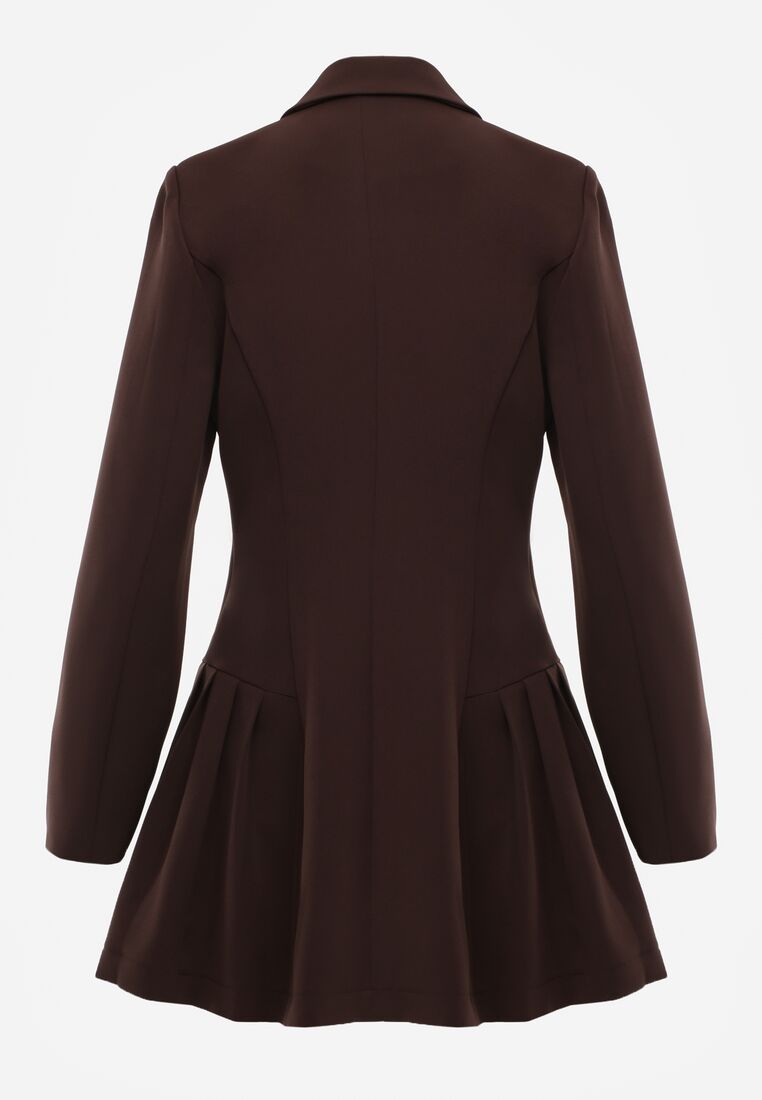 Brązowa Sukienka o Kroju Marynarki VICES z Poduszkami w Ramionach Serlina 7