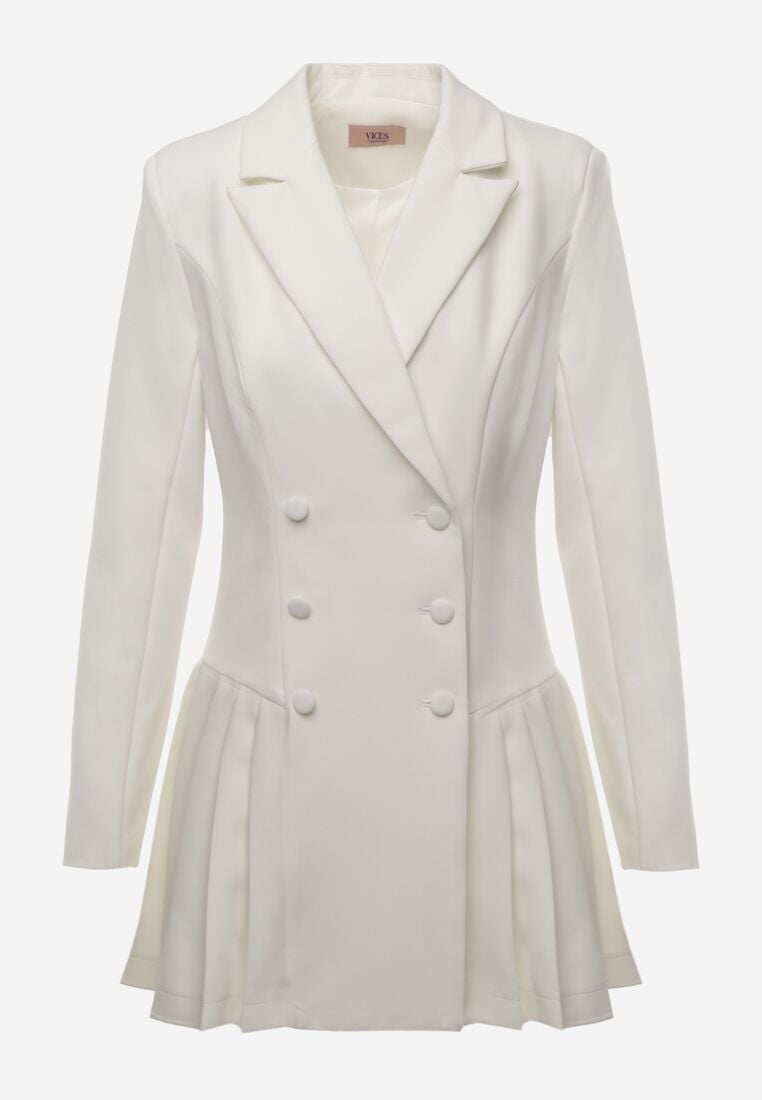 Biała Sukienka o Kroju Marynarki VICES z Poduszkami w Ramionach Serlina 6