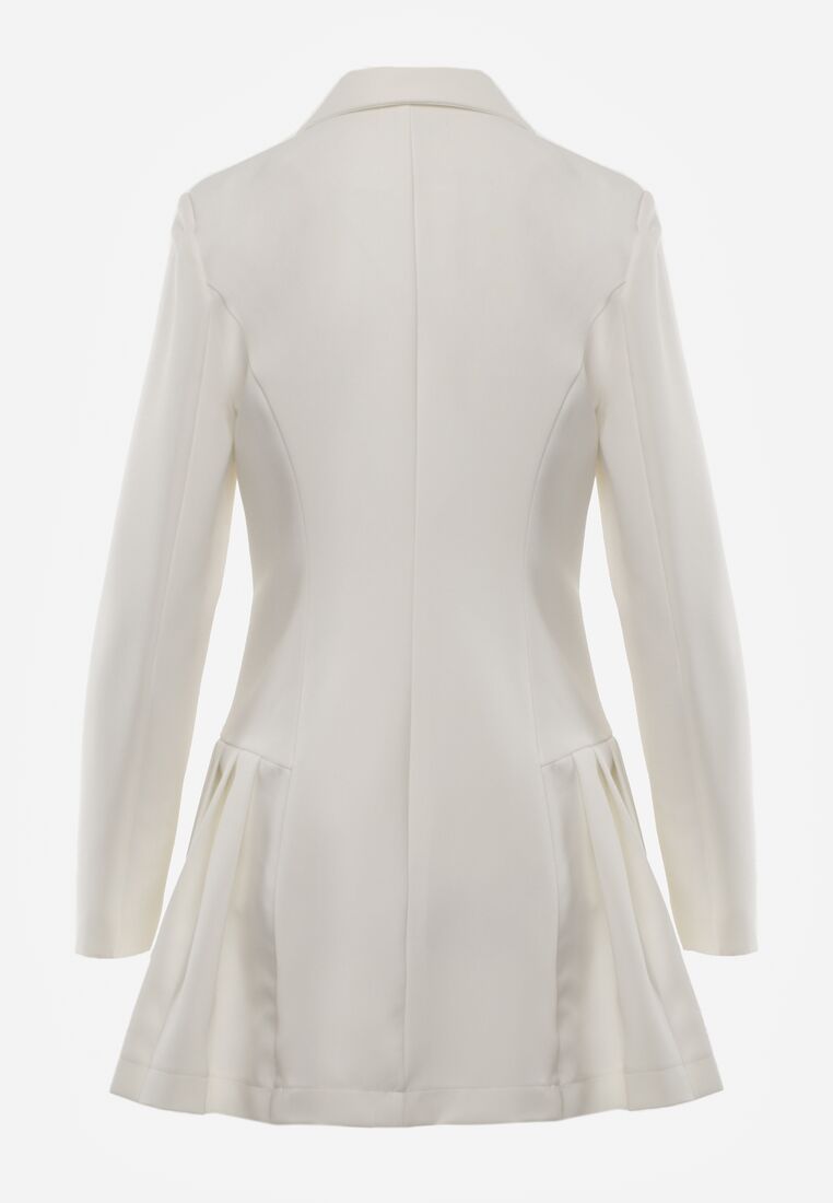 Biała Sukienka o Kroju Marynarki VICES z Poduszkami w Ramionach Serlina 7