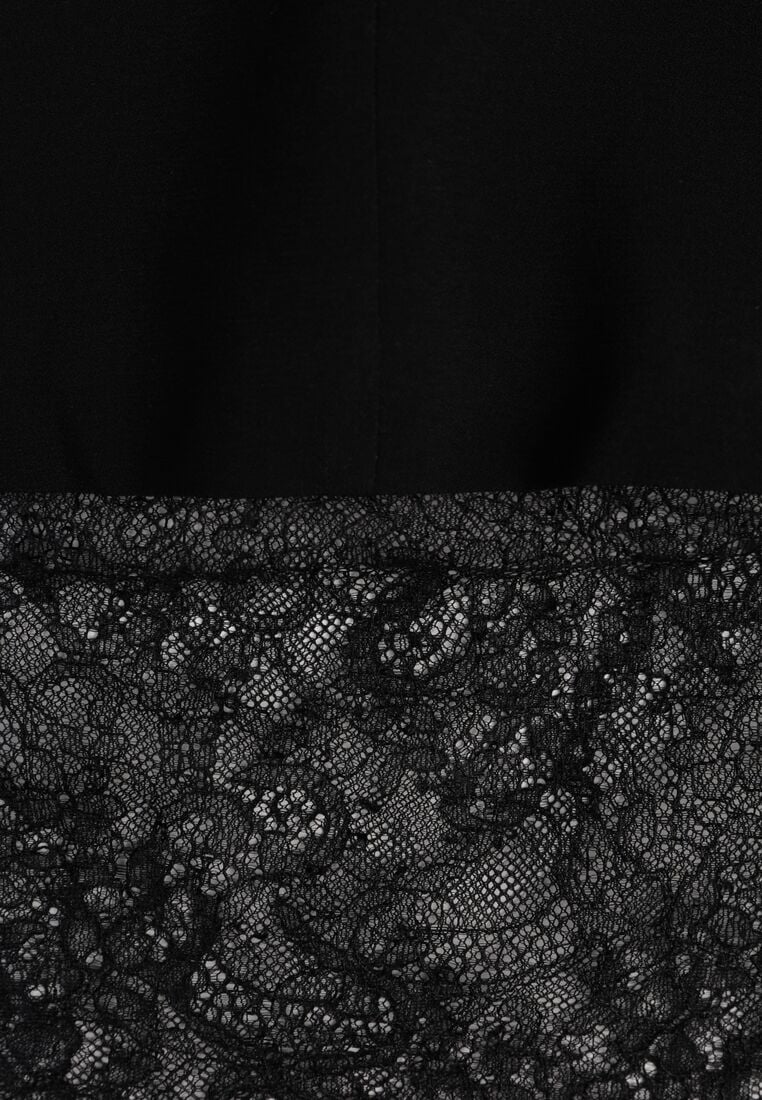 Czarna Pudełkowa Sukienka VICES o Kroju Marynarki z Koronką Nyshis 8