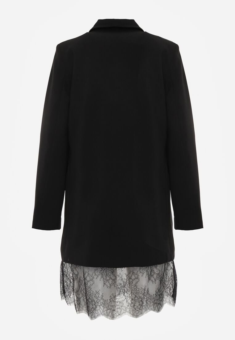 Czarna Pudełkowa Sukienka VICES o Kroju Marynarki z Koronką Nyshis 7