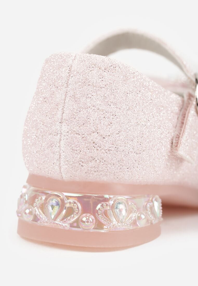 Różowe Balerinki z Paskiem i Skórzaną Wkładką Zdobione Kokardą z Cyrkoniami Larailee 6