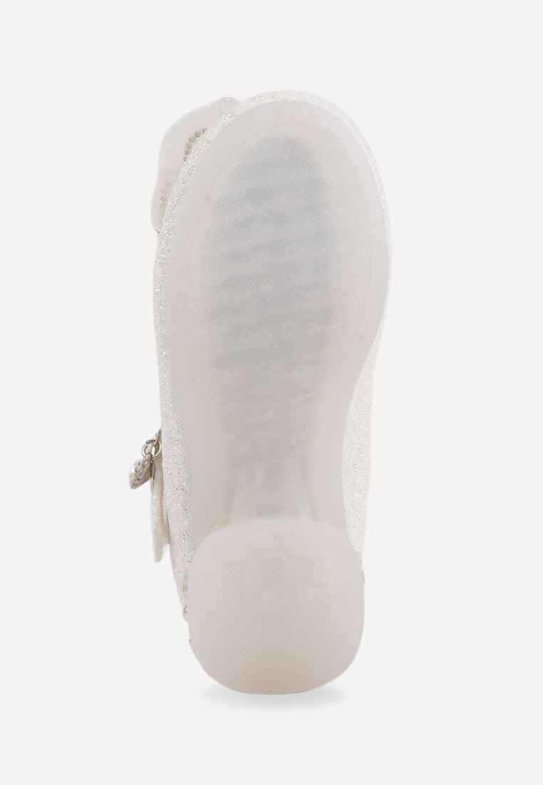 Białe Balerinki z Paskiem i Skórzaną Wkładką Zdobione Kokardą z Cyrkoniami Larailee 4