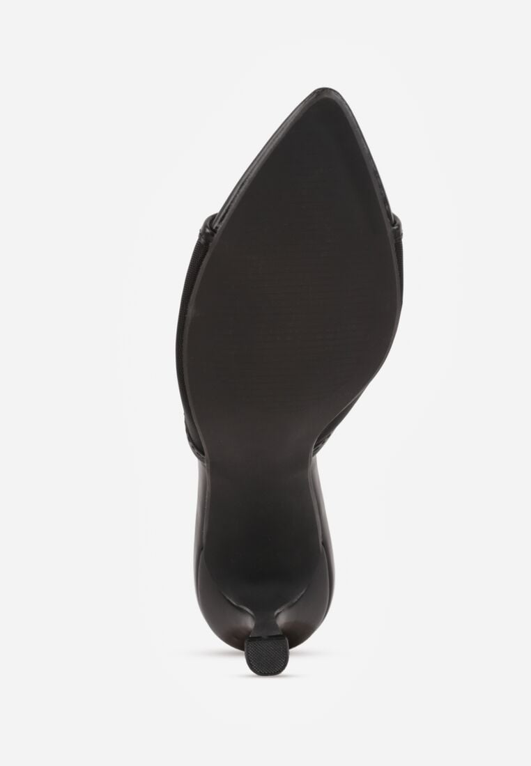 Czarne Klapki na Szpilce z Siateczkową Wyciętą Cholewką Laomesine 7