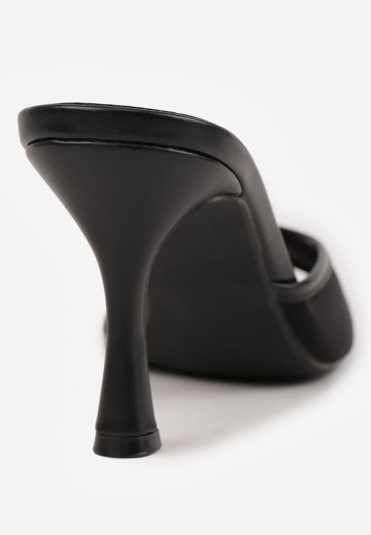 Czarne Klapki na Szpilce z Siateczkową Wyciętą Cholewką Laomesine 8