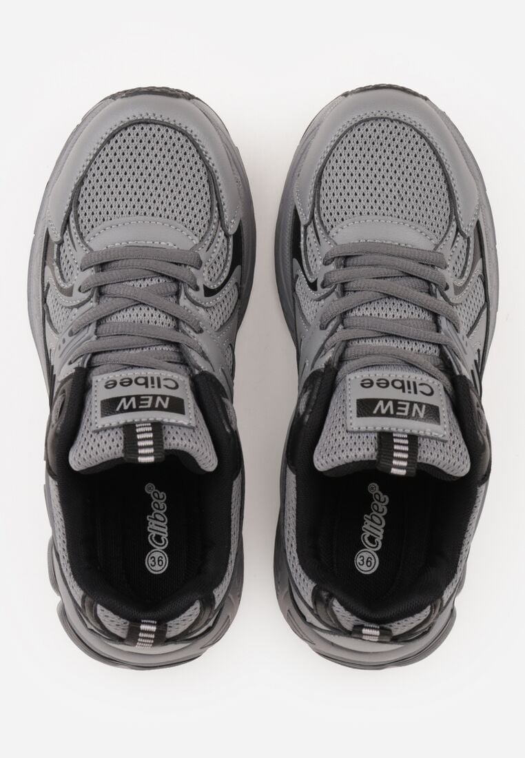 Szaro-Czarne Buty Sportowe Sneakersy ze Wstawkami z Siateczki Thessa 3