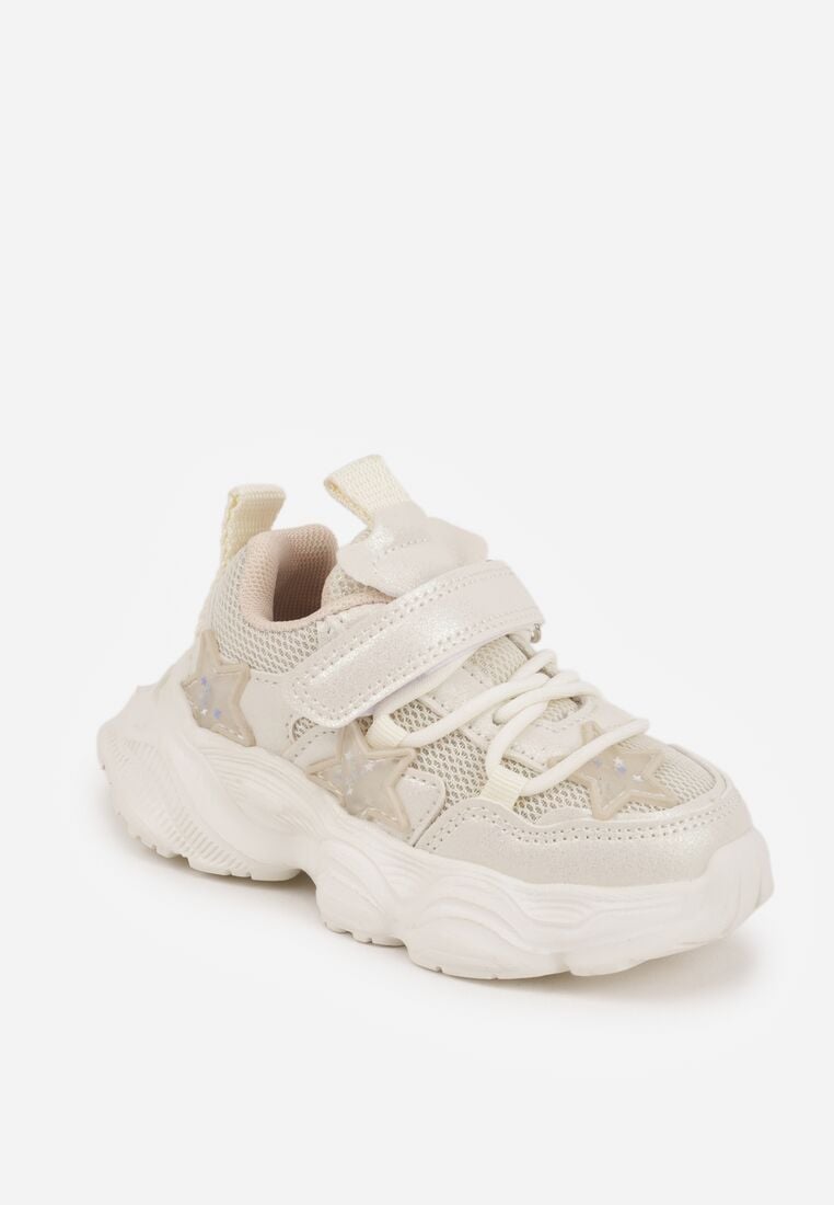 Beżowe Buty Sportowe na Grubej Podeszwie z Siateczką Gwiazdkami i Zapięciem na Rzep Petilacia 2