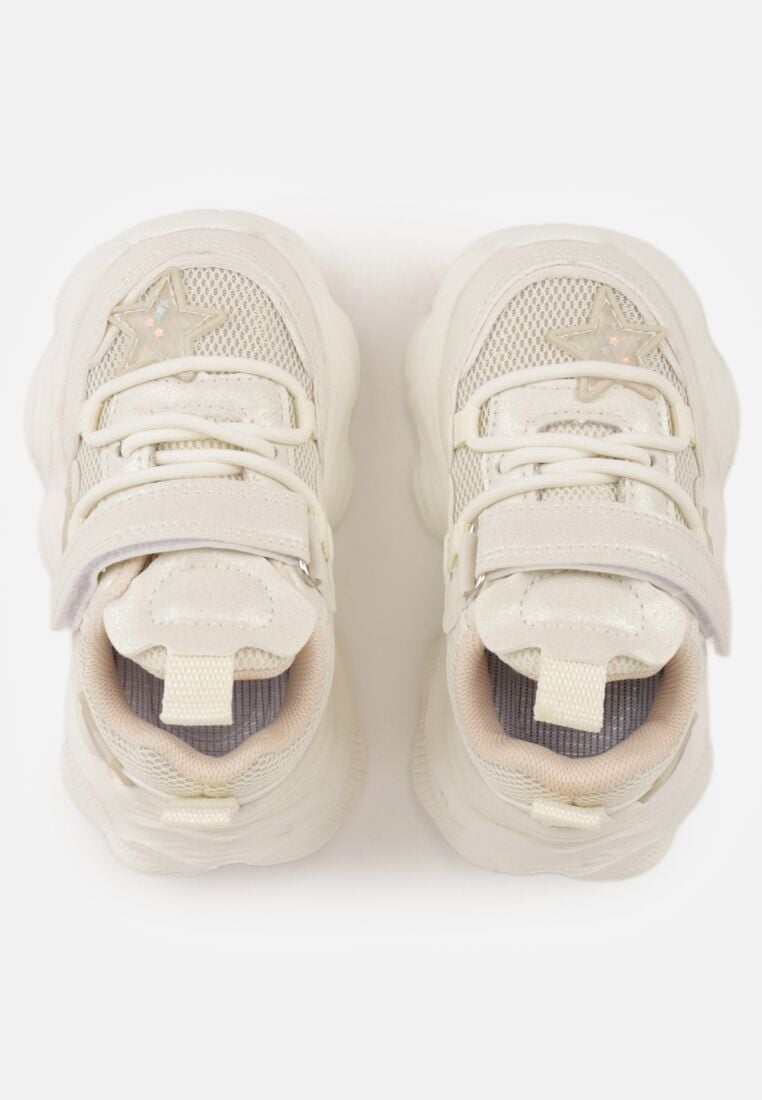 Beżowe Buty Sportowe na Grubej Podeszwie z Siateczką Gwiazdkami i Zapięciem na Rzep Petilacia 3
