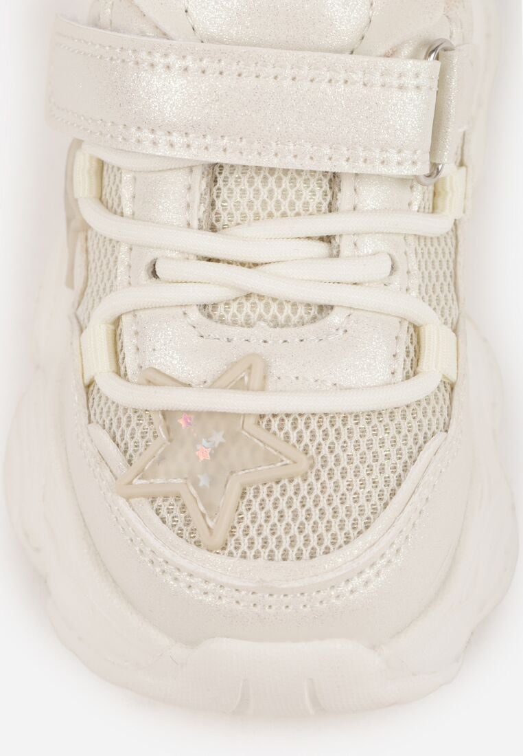Beżowe Buty Sportowe na Grubej Podeszwie z Siateczką Gwiazdkami i Zapięciem na Rzep Petilacia 5