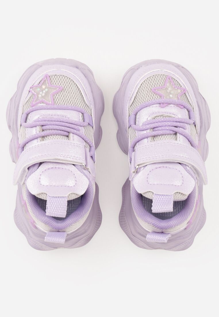 Fioletowe Buty Sportowe na Grubej Podeszwie z Siateczką Gwiazdkami i Zapięciem na Rzep Petilacia 3