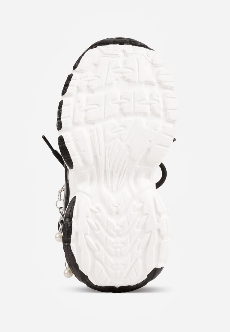 Czarne Buty Sportowe Sneakersy Chunky z Ozdobnym Łańcuszkiem z Perełkami Nephenilla 4
