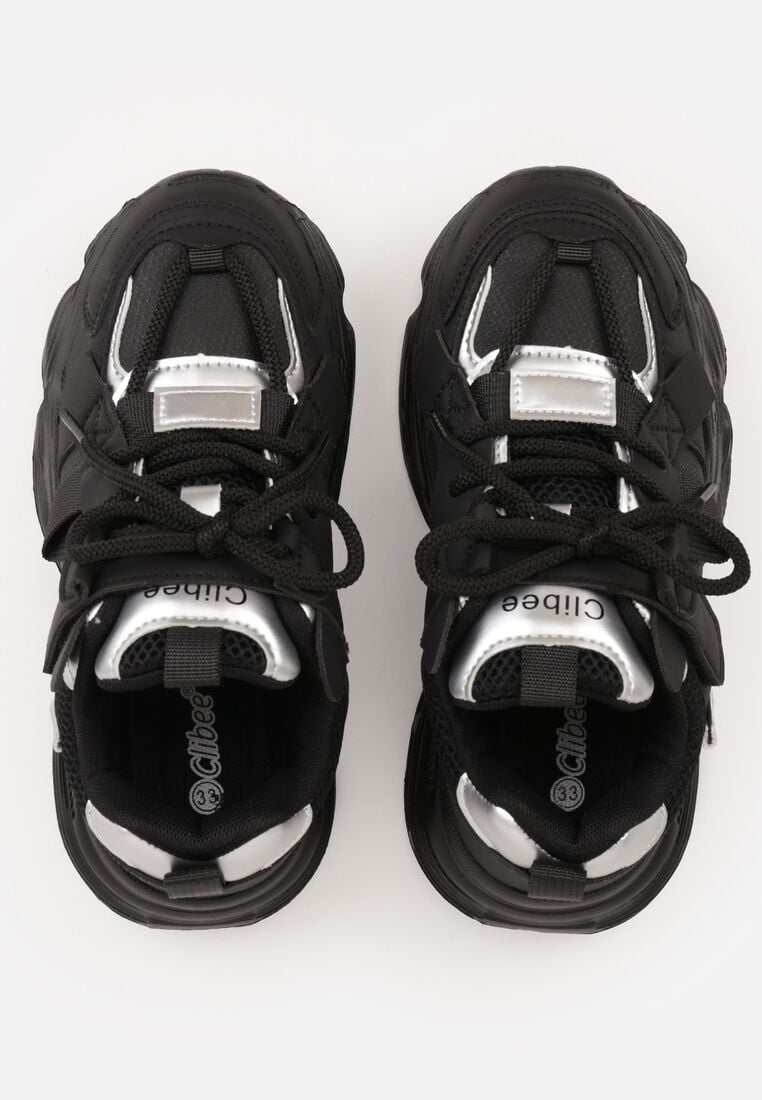 Czarne Buty Sportowe Sneakersy z Ozdobnymi Taśmami na Rzep i Podeszwą Chunky Sirila 3