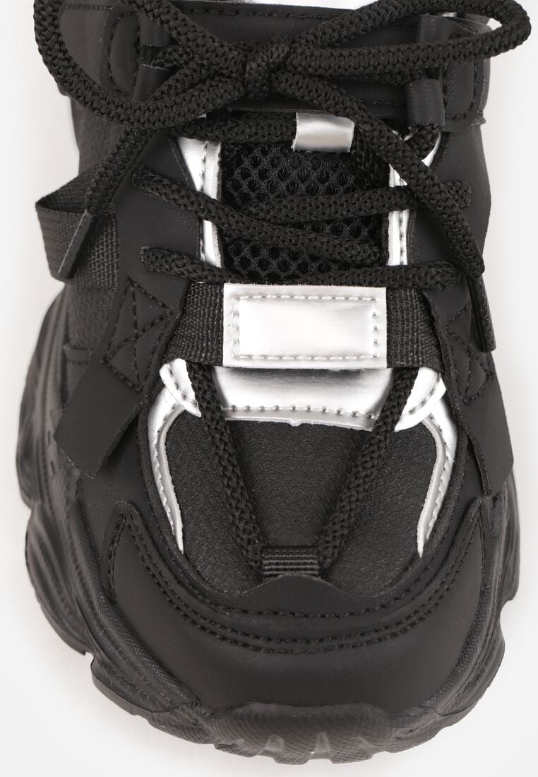 Czarne Buty Sportowe Sneakersy z Ozdobnymi Taśmami na Rzep i Podeszwą Chunky Sirila 5