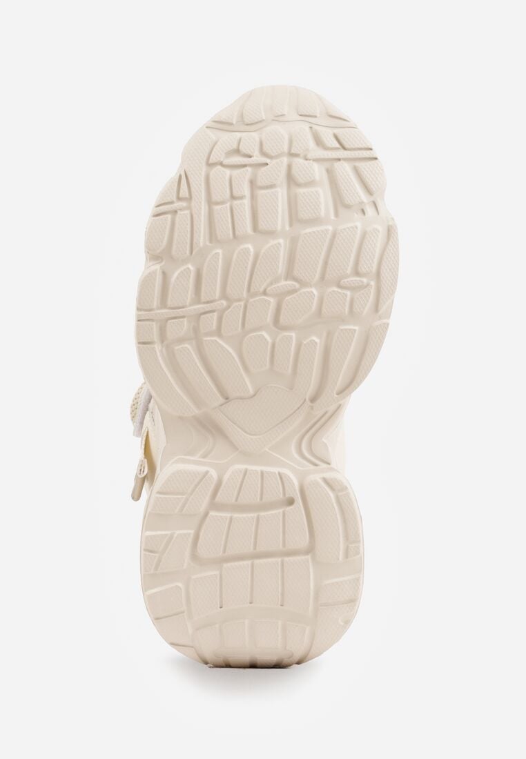 Beżowe Buty Sportowe Sneakersy z Ozdobnymi Taśmami na Rzep i Podeszwą Chunky Sirila 4