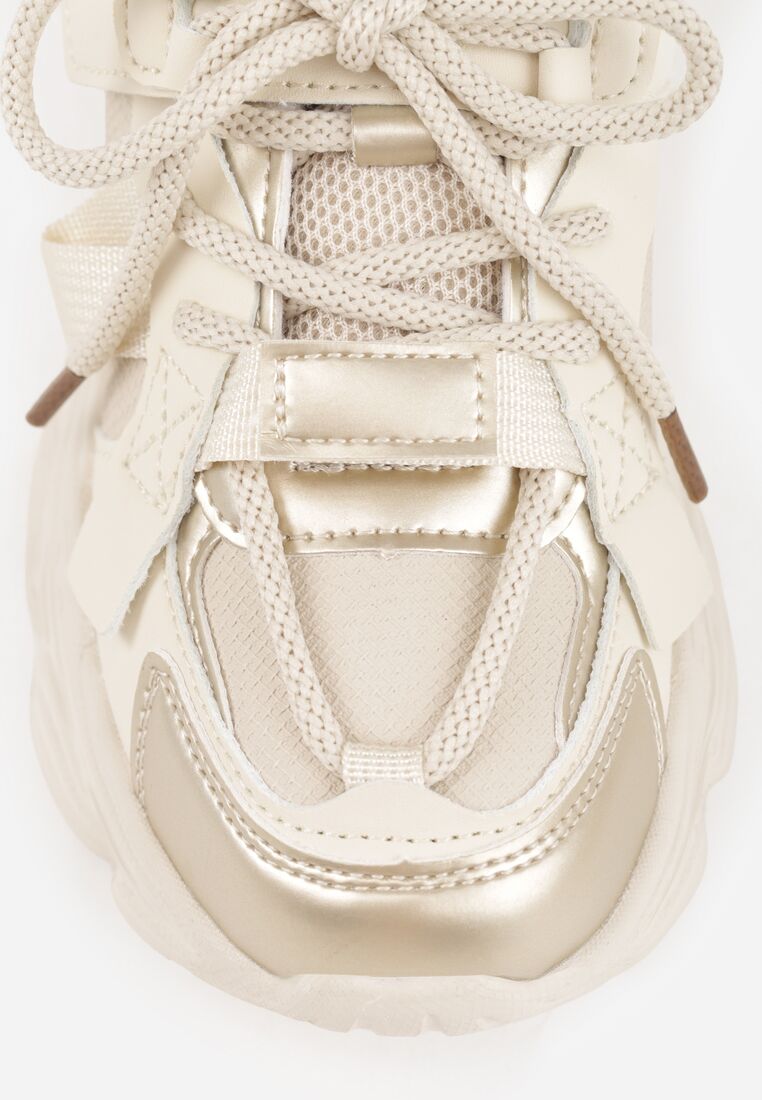 Beżowe Buty Sportowe Sneakersy z Ozdobnymi Taśmami na Rzep i Podeszwą Chunky Sirila 5