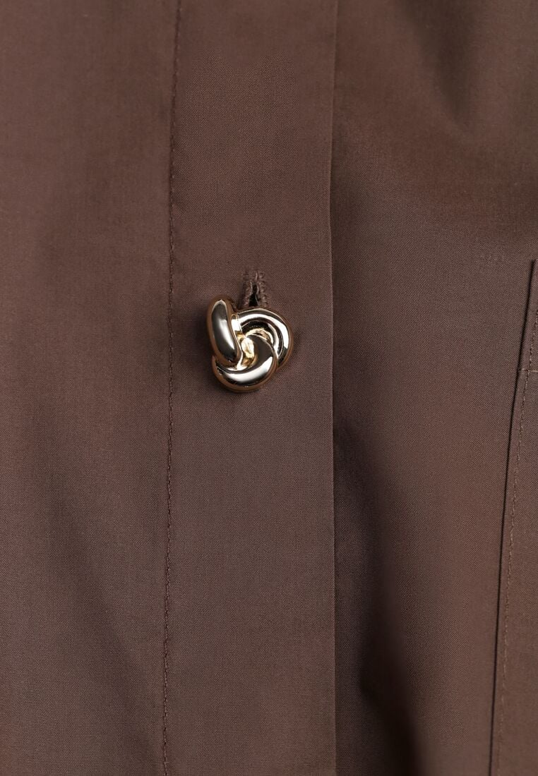 Brązowa Bawełniana Koszula Oversize z Biżuteryjnymi Guzikami Adrearina 8