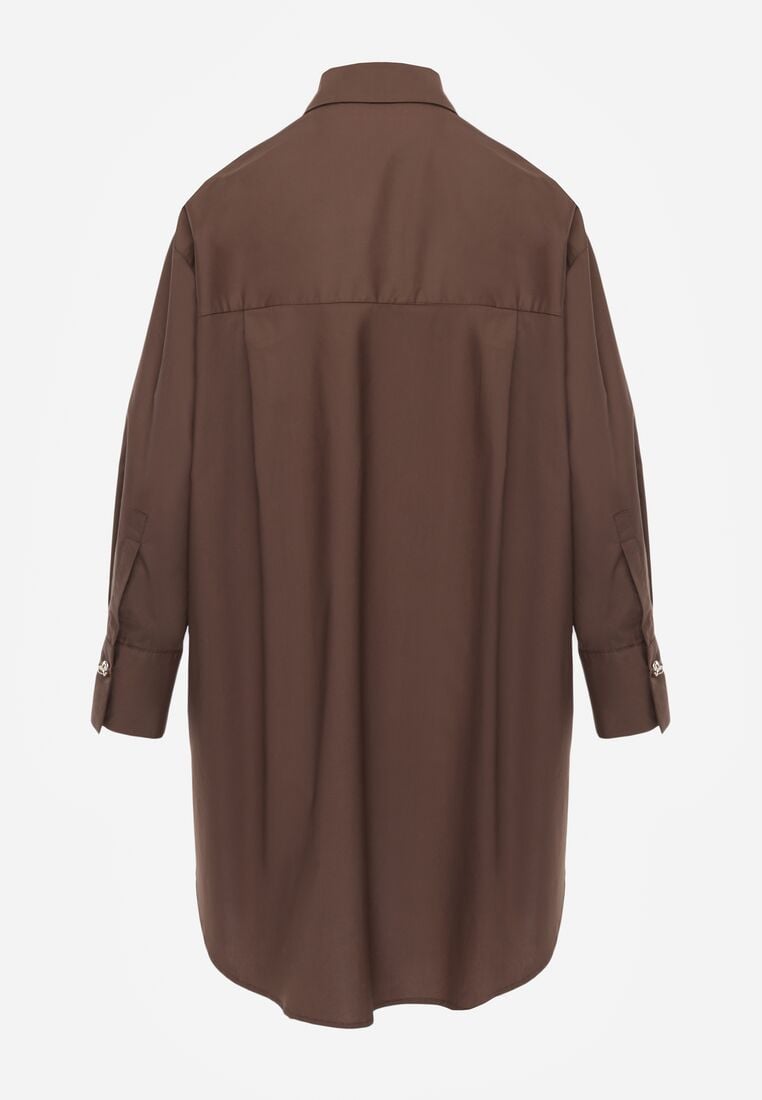 Brązowa Bawełniana Koszula Oversize z Biżuteryjnymi Guzikami Adrearina 7