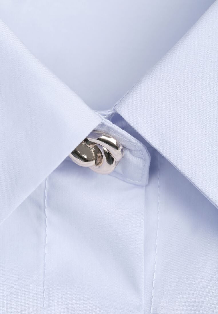 Niebieska Bawełniana Koszula Oversize z Biżuteryjnymi Guzikami Adrearina 8