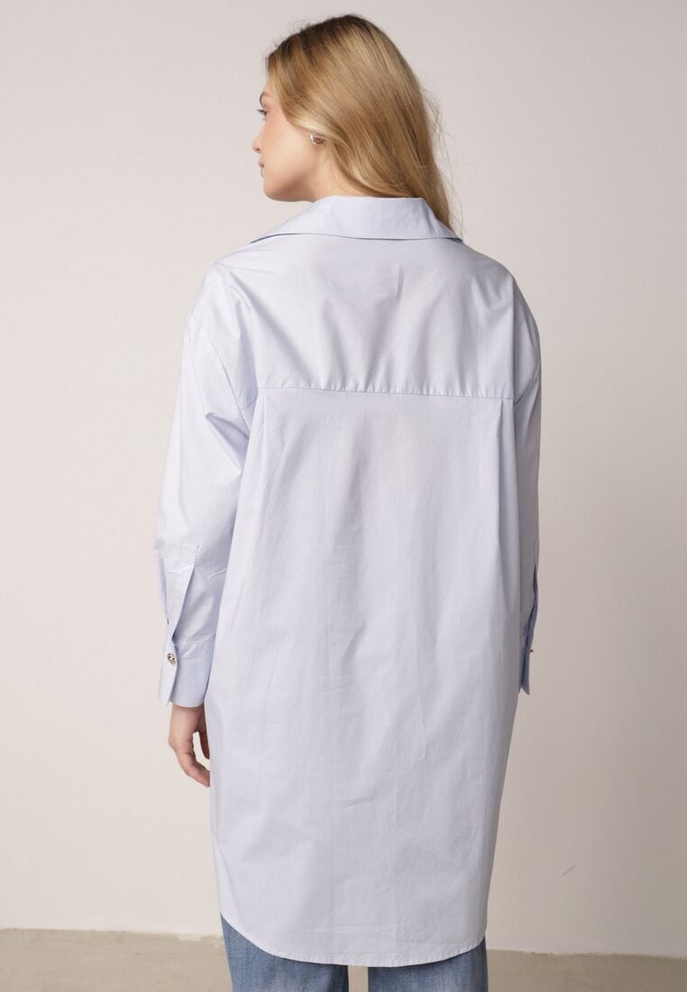 Niebieska Bawełniana Koszula Oversize z Biżuteryjnymi Guzikami Adrearina 3