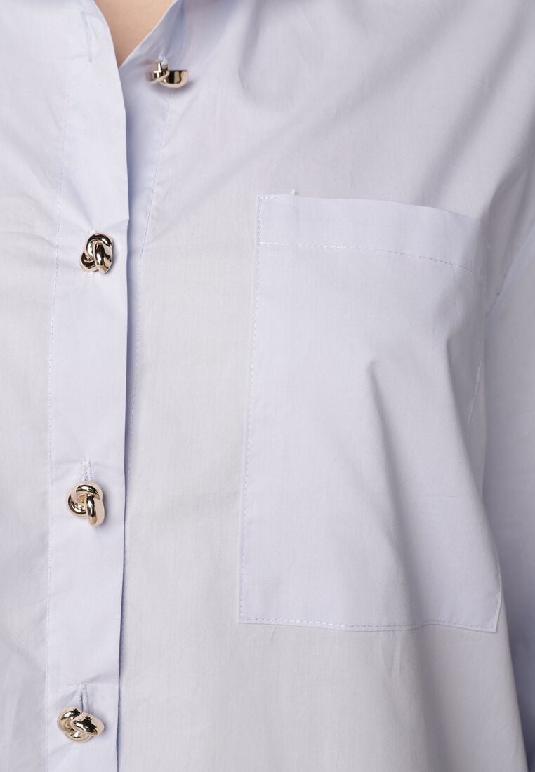 Niebieska Bawełniana Koszula Oversize z Biżuteryjnymi Guzikami Adrearina 5