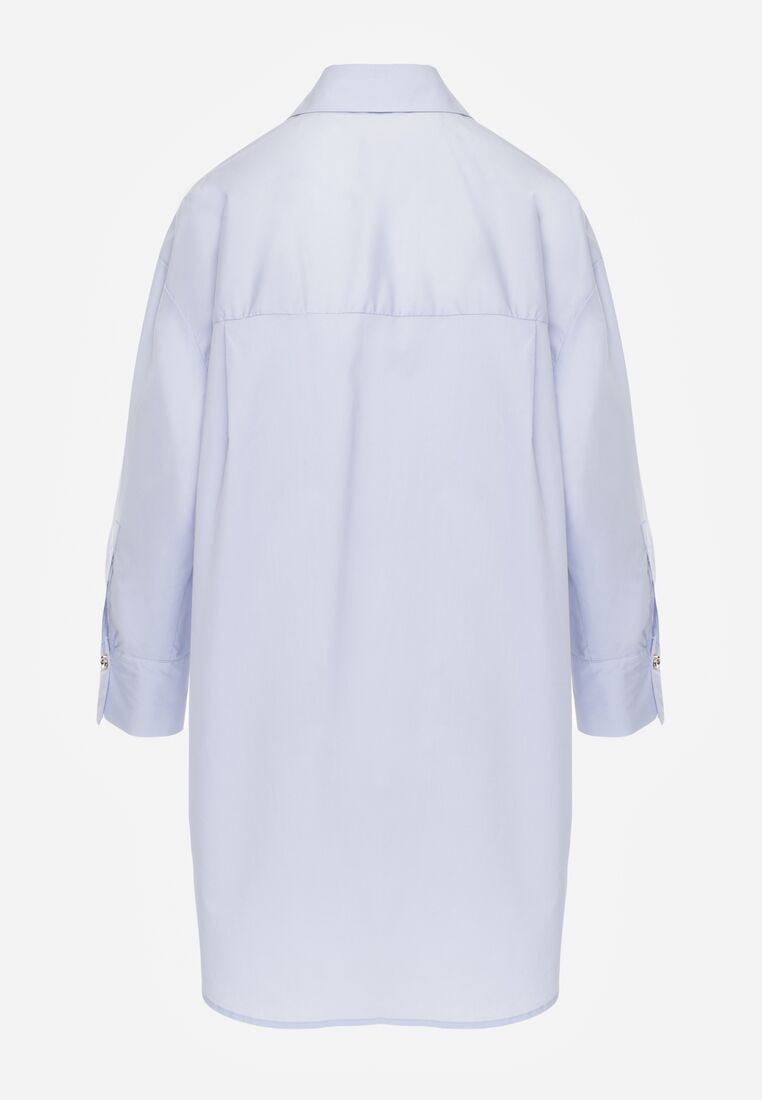 Niebieska Bawełniana Koszula Oversize z Biżuteryjnymi Guzikami Adrearina 7