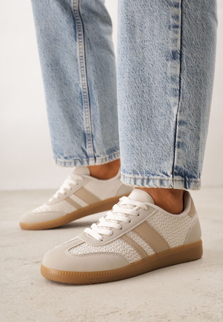 Ciemnobeżowe Sneakersy Kultowe Tenisówki z Plecioną Strukturą Loraebelle 1