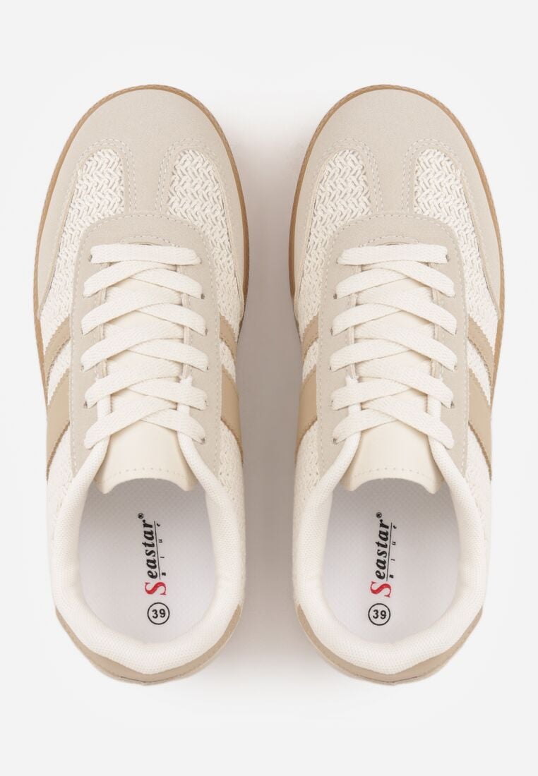 Ciemnobeżowe Sneakersy Kultowe Tenisówki z Plecioną Strukturą Loraebelle 6