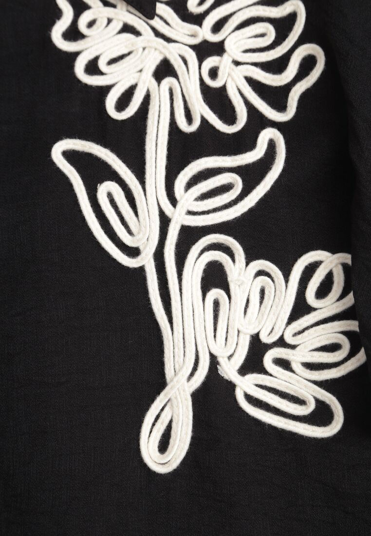 Czarna Wiszkowa Koszula Nietoperzowa z Regulowanymi Rękawami i Haftem Maryrenna 8