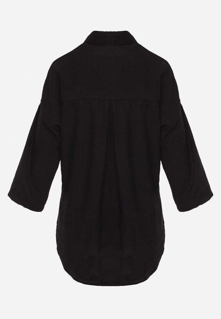 Czarna Wiszkowa Koszula Nietoperzowa z Regulowanymi Rękawami i Haftem Maryrenna 7