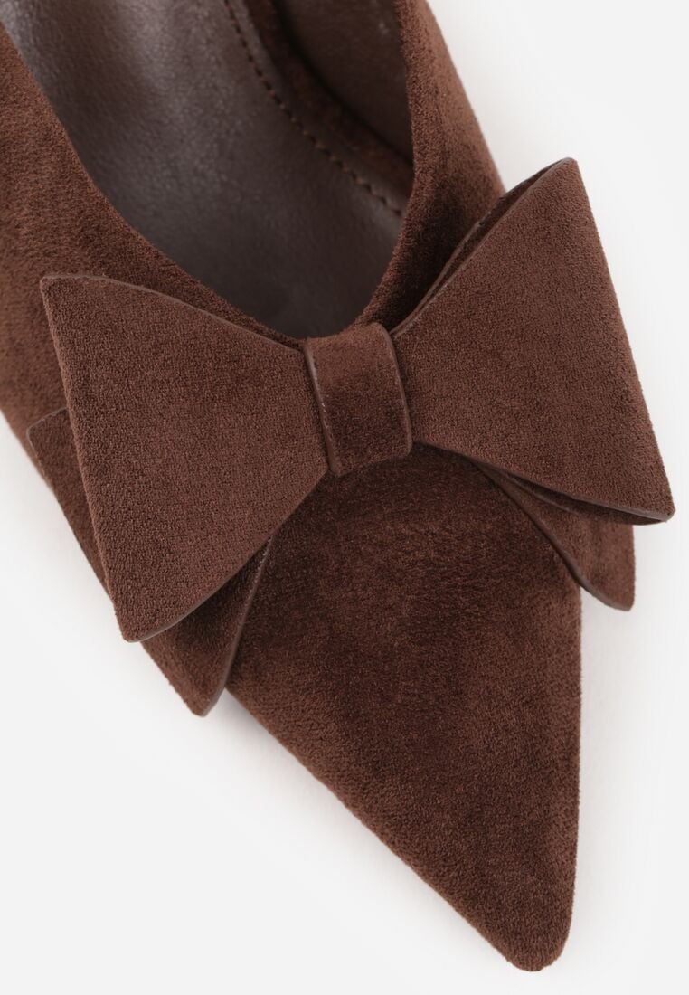 Brązowe Klapki na Szpilce Typu Mule Ozdobione Kokardką Lorailea 9