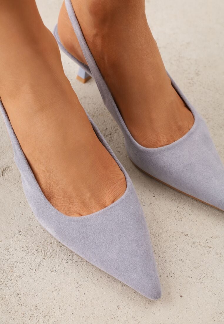 Niebieskie Czółenka z Imitacji Zamszu na Kaczuszce z Odkrytą Piętą Raeneh 3