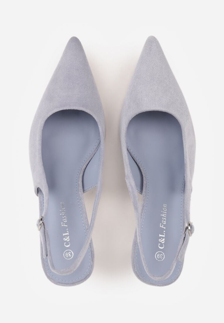 Niebieskie Czółenka z Imitacji Zamszu na Kaczuszce z Odkrytą Piętą Raeneh 6