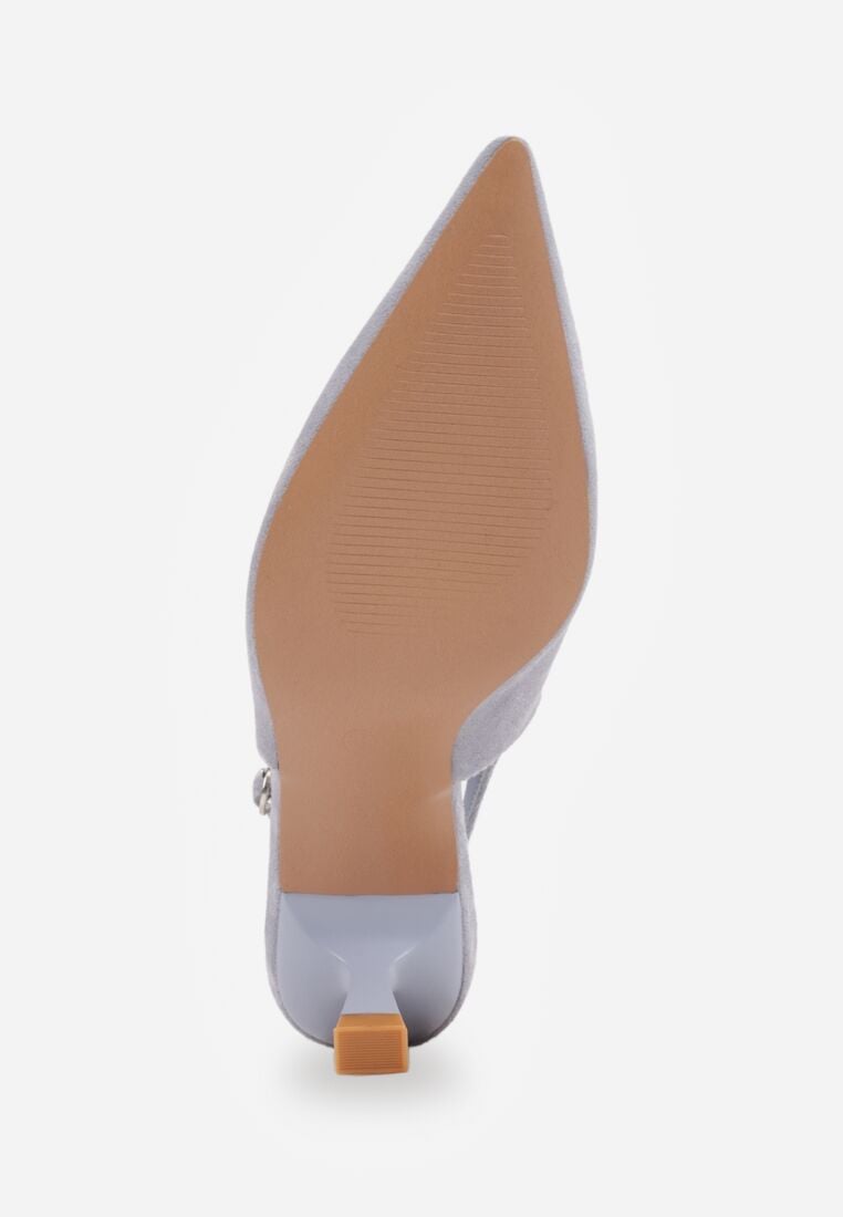 Niebieskie Czółenka z Imitacji Zamszu na Kaczuszce z Odkrytą Piętą Raeneh 7