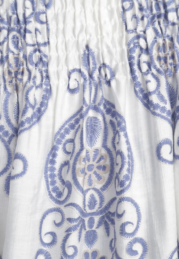 Niebieska Wiskozowa Sukienka Hiszpanka w Etniczny Wzór Hywen 8