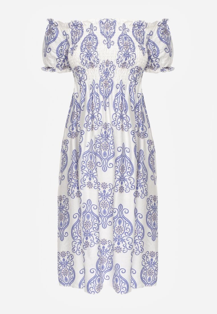 Niebieska Wiskozowa Sukienka Hiszpanka w Etniczny Wzór Hywen 6