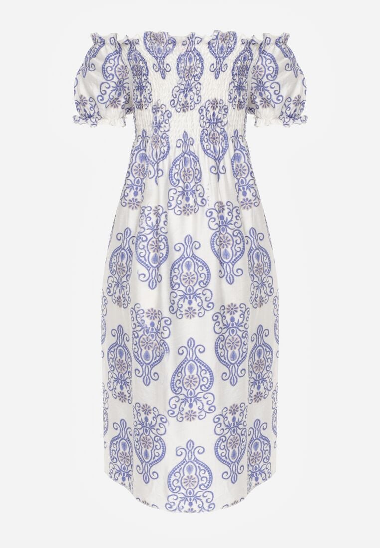 Niebieska Wiskozowa Sukienka Hiszpanka w Etniczny Wzór Hywen 7