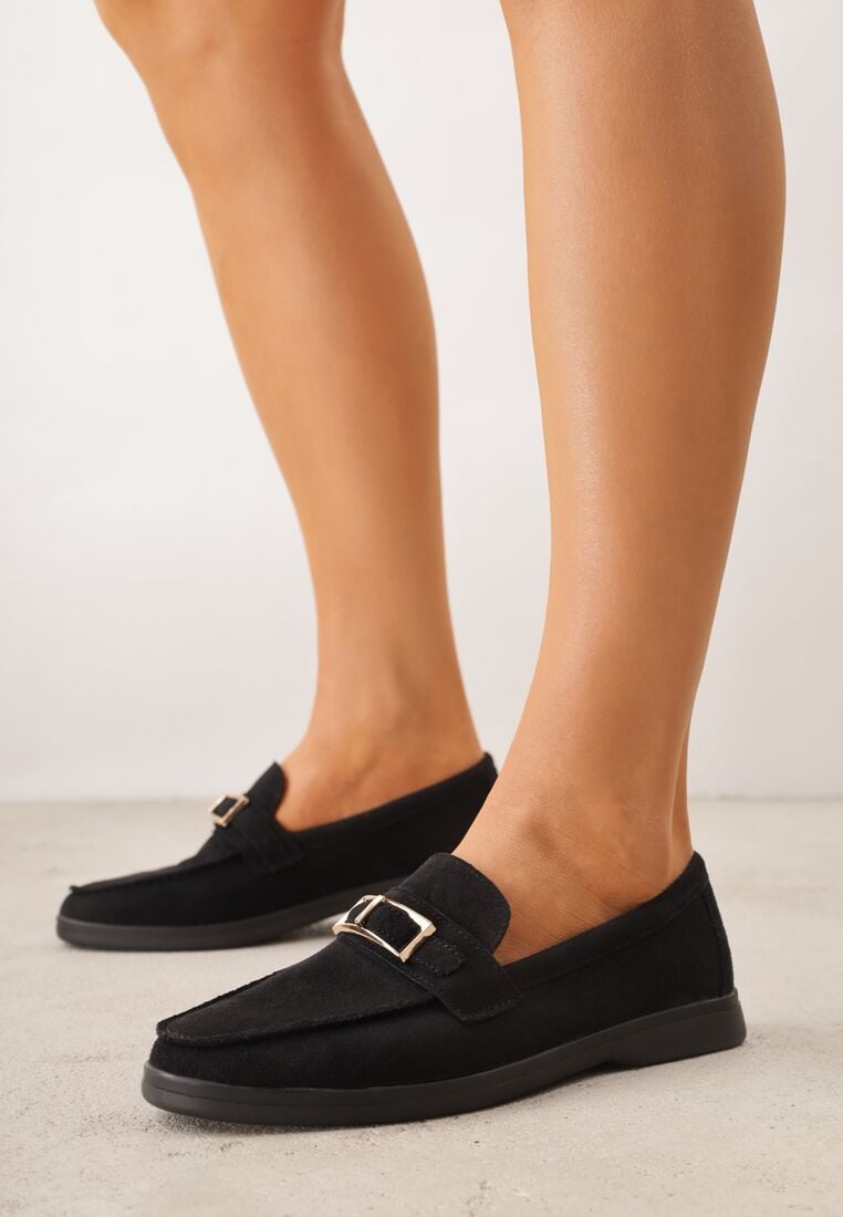 Czarne Mokasyny z Prostokątną Metaliczną Ozdobą Aeleorane 2