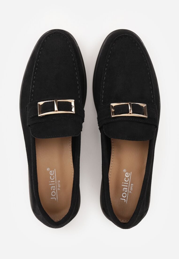 Czarne Mokasyny z Prostokątną Metaliczną Ozdobą Aeleorane 6