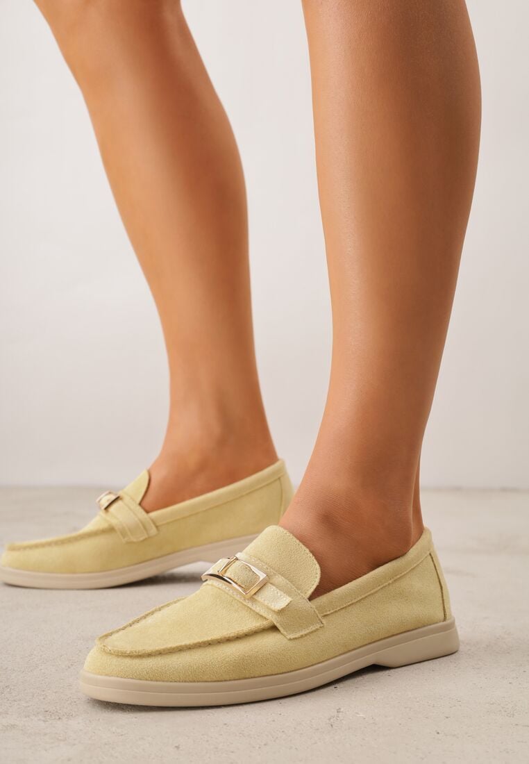 Żółte Mokasyny z Prostokątną Metaliczną Ozdobą Aeleorane 2
