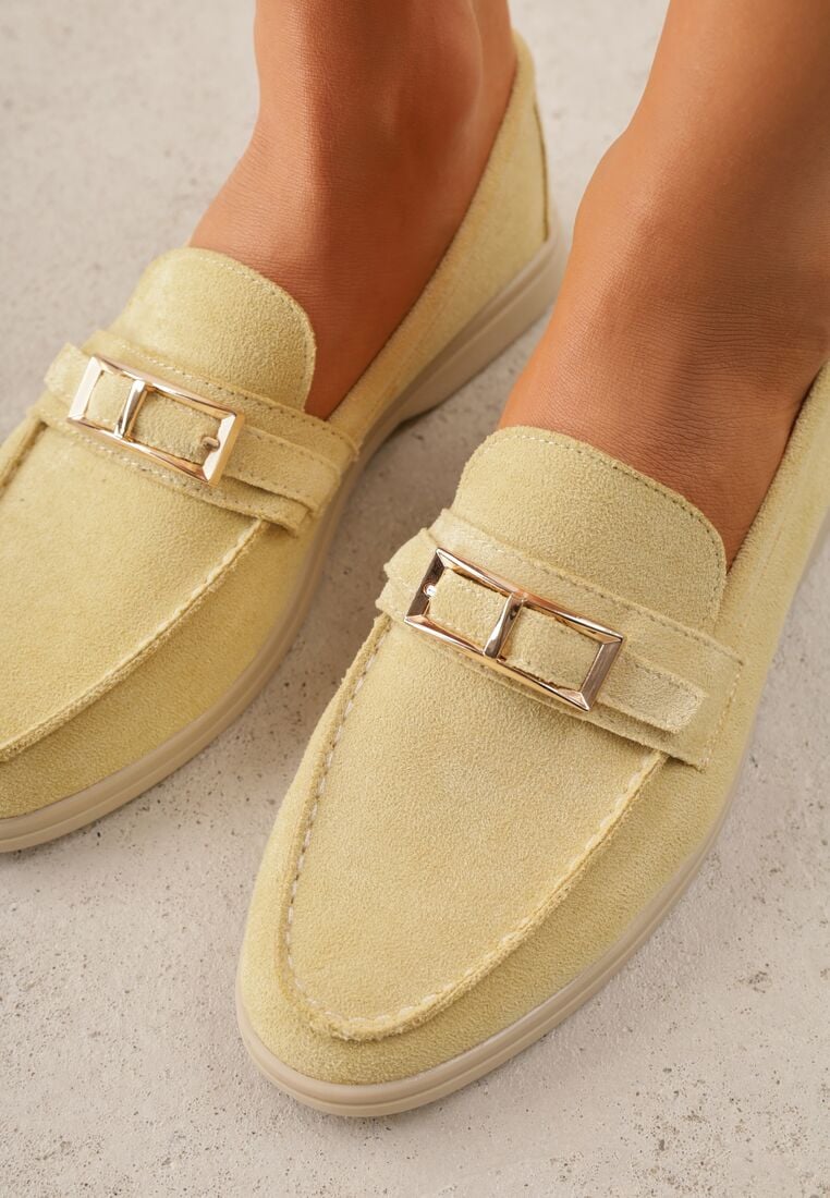 Żółte Mokasyny z Prostokątną Metaliczną Ozdobą Aeleorane 3