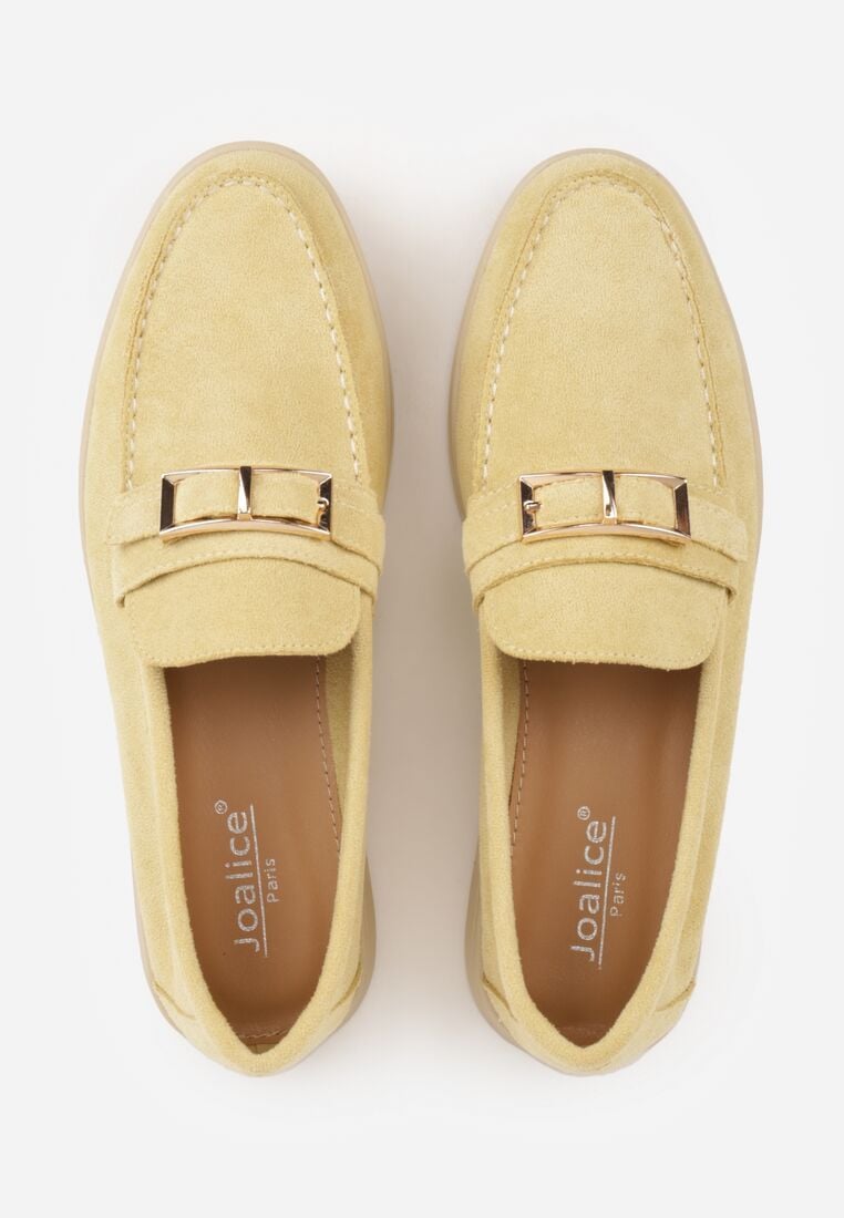 Żółte Mokasyny z Prostokątną Metaliczną Ozdobą Aeleorane 6