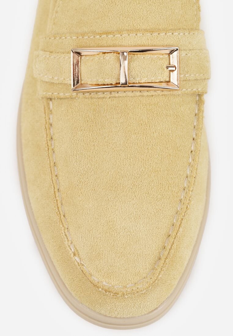 Żółte Mokasyny z Prostokątną Metaliczną Ozdobą Aeleorane 9