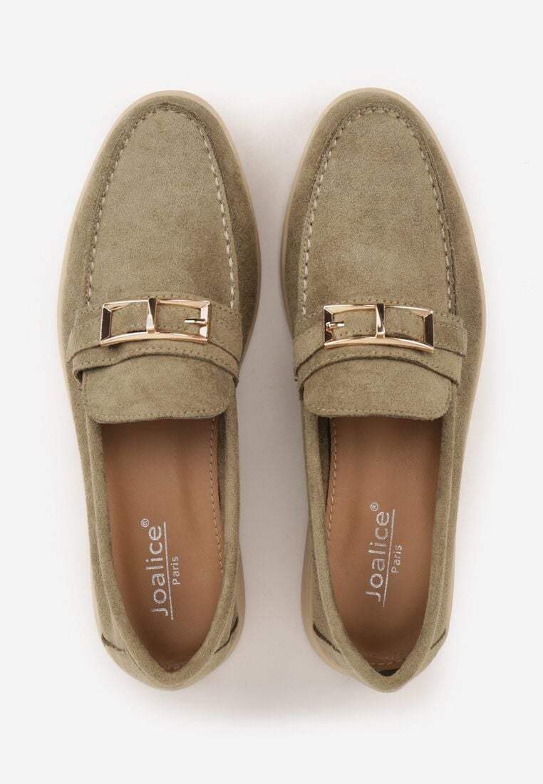 Zielone Mokasyny z Prostokątną Metaliczną Ozdobą Aeleorane 6