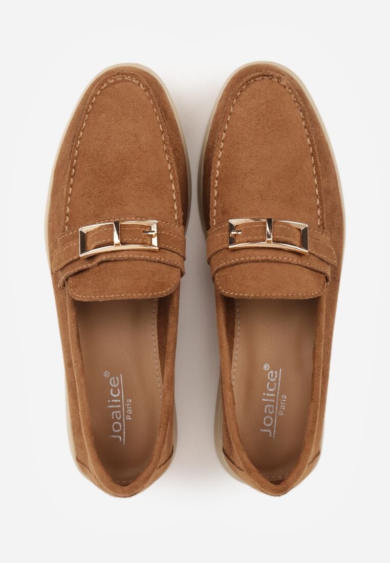 Jasnobrązowe Mokasyny z Prostokątną Metaliczną Ozdobą Aeleorane 6