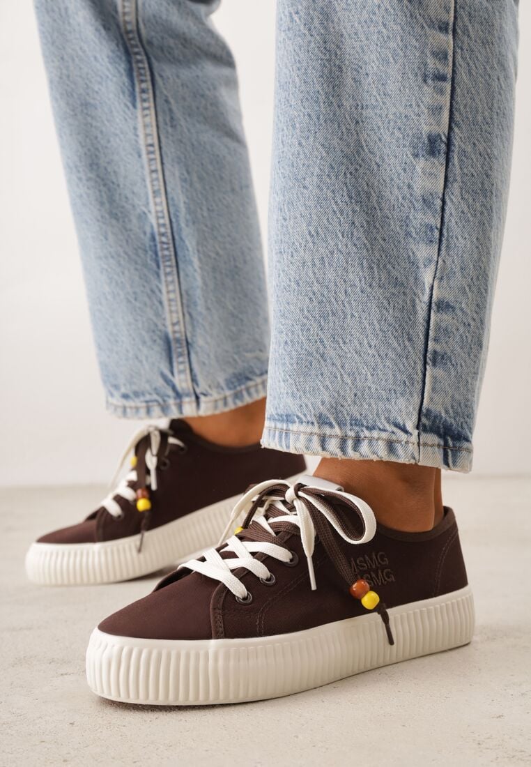 Brązowe Trampki Pod Kostkę na Grubej Podeszwie z Podwójnym Sznurowaniem Callixera 1