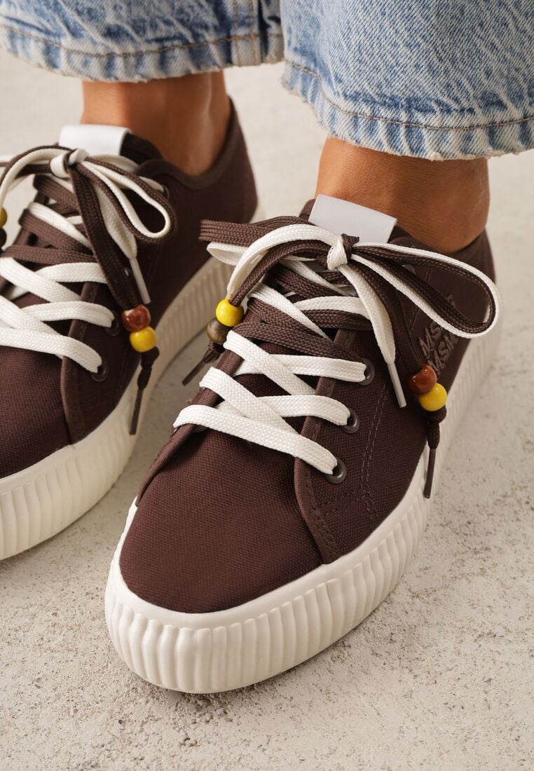 Brązowe Trampki Pod Kostkę na Grubej Podeszwie z Podwójnym Sznurowaniem Callixera 3