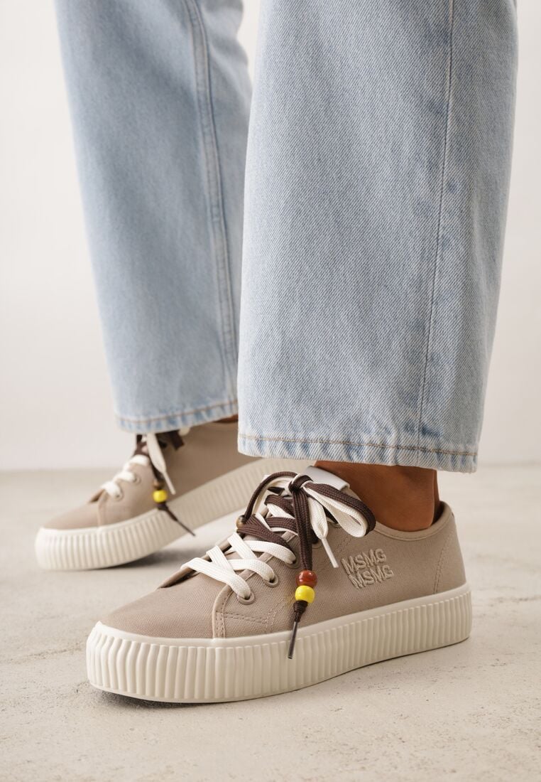 Beżowe Trampki Pod Kostkę na Grubej Podeszwie z Podwójnym Sznurowaniem Callixera 1