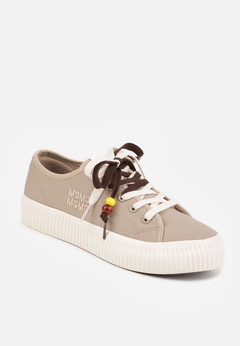 Beżowe Trampki Pod Kostkę na Grubej Podeszwie z Podwójnym Sznurowaniem Callixera 5