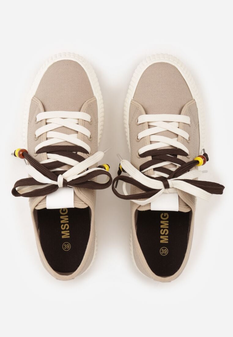 Beżowe Trampki Pod Kostkę na Grubej Podeszwie z Podwójnym Sznurowaniem Callixera 6