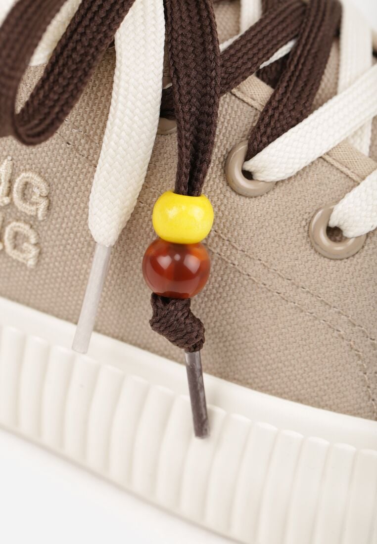 Beżowe Trampki Pod Kostkę na Grubej Podeszwie z Podwójnym Sznurowaniem Callixera 9